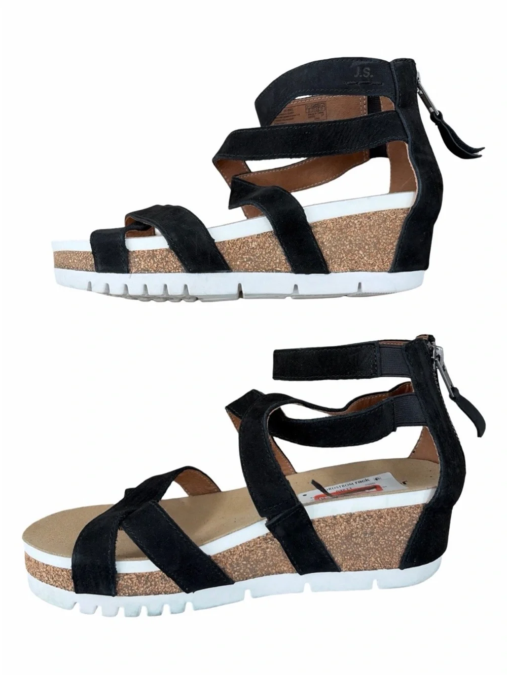 Josef Seibel Black Strappy Cork Wedge Sandals Quinn Soft Nubuck  Size 37 (6-6.5)
